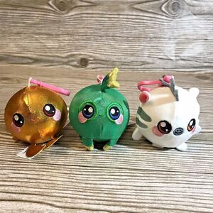 Lot of 3 Squeezamals Micro Plush Toys Clip-On Keychains Stuffed Soft Squishy